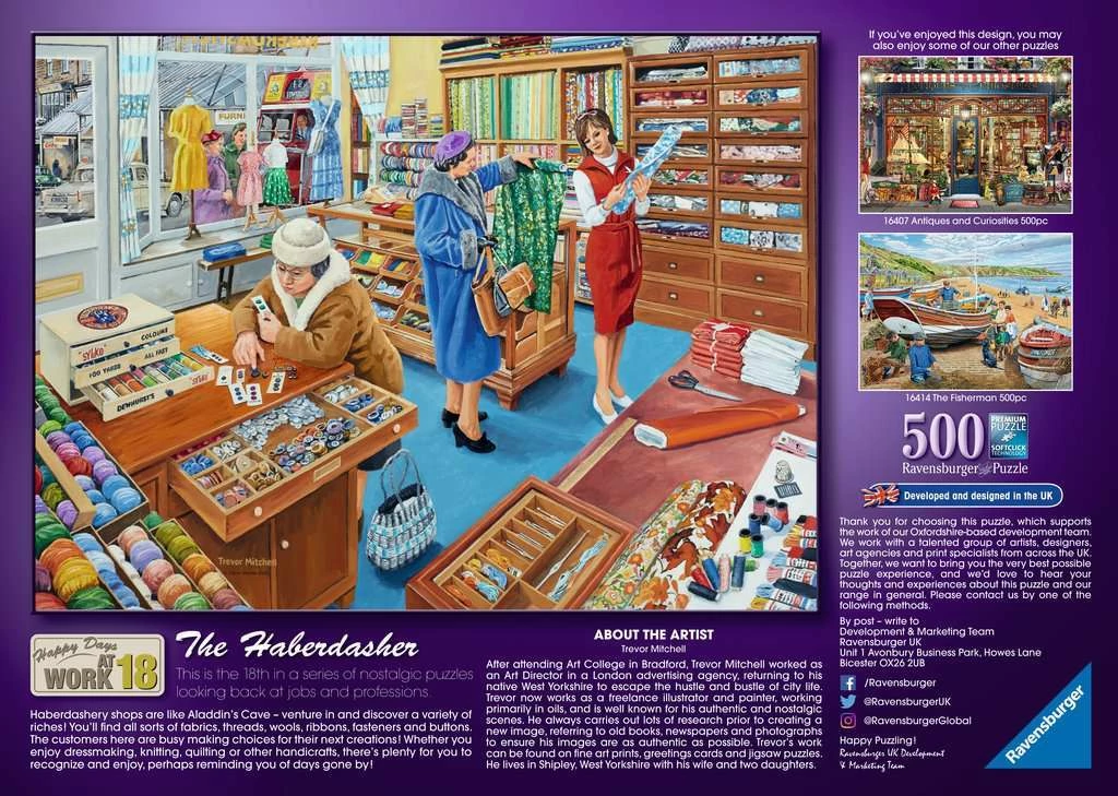 Ravensburger: Happy Days At Work #18 - The Haberdasher (500pc Jigsaw) 4 Ravensburger: Happy Days At Work #18 - The Haberdasher (500pc Jigsaw) - Image 2
