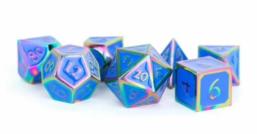 MDG: Metal Enamel Dice - Rainbow With Blue Enamel -THE BOARD GAMER Sales 237703673