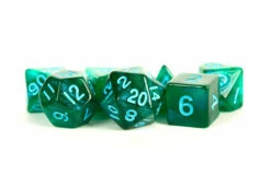 MDG: Acrylic Dice - Stardust Green W/ Blue Numbers