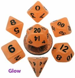 MDG: Mini Polyhedral Dice Set - Glow Orange With Black Numbers