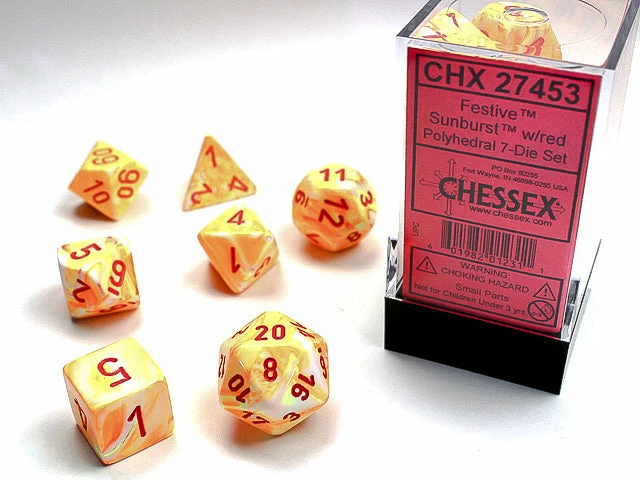 Chessex: Festive Sunburst W/red Signature Polyhedral 7-Die Set 3 Chessex: Festive Sunburst W/red Signature Polyhedral 7-Die Set