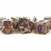MDG: Resin Polyhedral Dice Set - Gray W/ Gold Foil, Purple Numbers -THE BOARD GAMER Sales 237713199