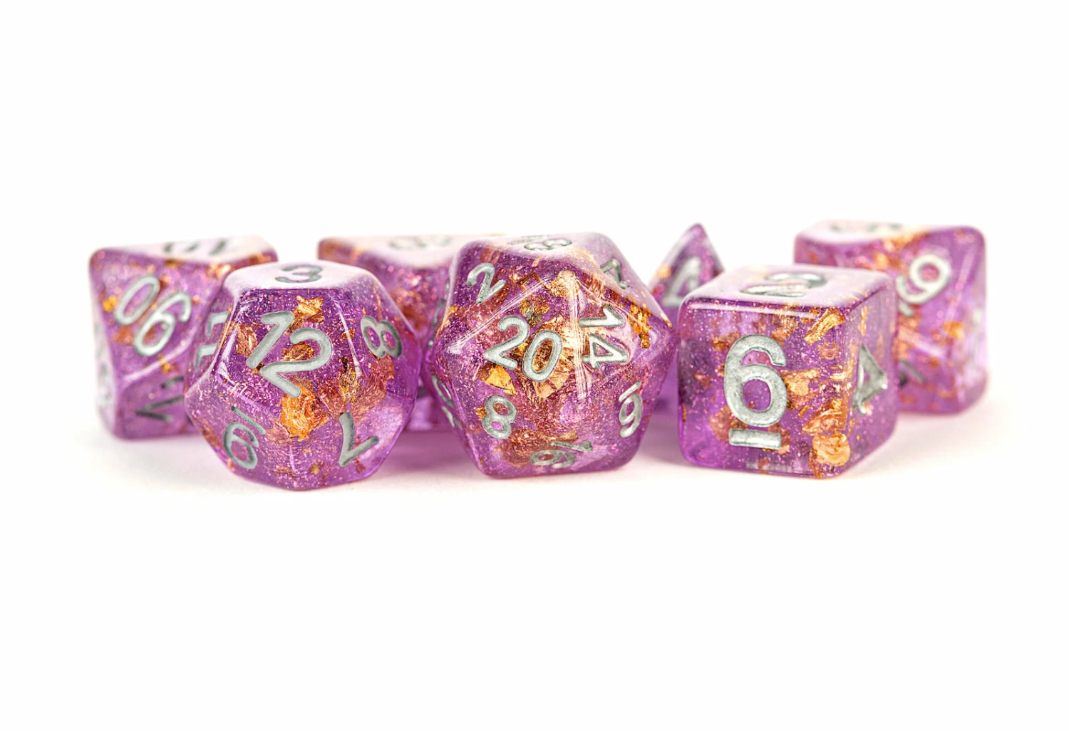 MDG: Resin Polyhedral Dice Set - Purple W/ Gold Foil 3 MDG: Resin Polyhedral Dice Set - Purple W/ Gold Foil