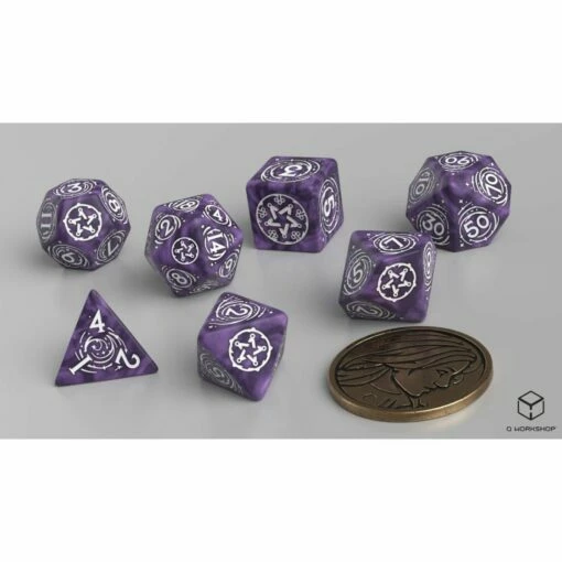 Q Workshop: The Witcher Dice Set Yennefer - Lilac And Gooseberries Dice Set With Coin -THE BOARD GAMER Sales 244950722