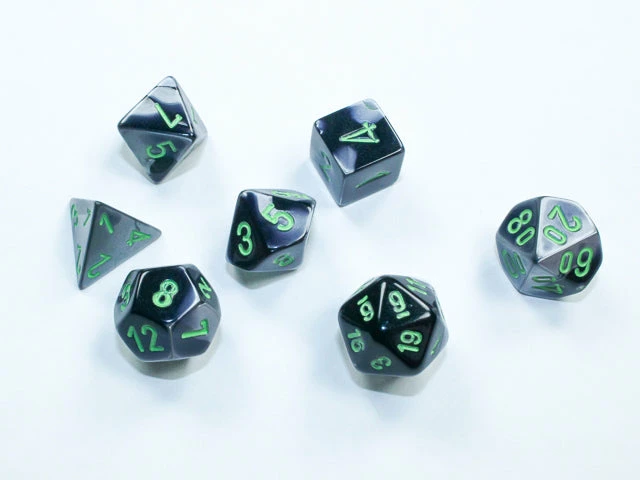 Chessex: Gemini Mini-Polyhedral Black-Grey/Green 7-Die Set 3 Chessex: Gemini Mini-Polyhedral Black-Grey/Green 7-Die Set