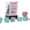Chessex: Gemini Polyhedral Gel Green-Pink/Blue Luminary 7-Die Set -THE BOARD GAMER Sales 309337091